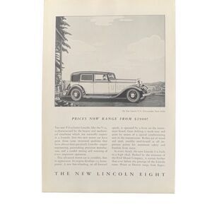 Vintage 1932 Lincoln Eight V-8 Two Window Town Sedan Ad Advertisement